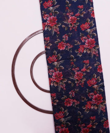 ink blue and pink floral chanderi digital print fabric
